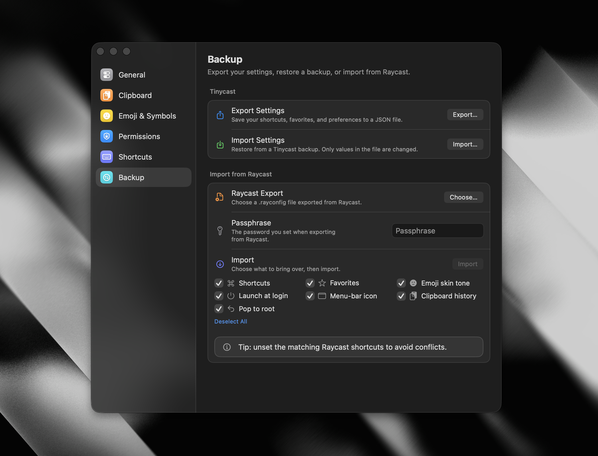 Backup & import